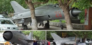 Old Mig 21 Fighter Jet Parked On Pedestrian Lane