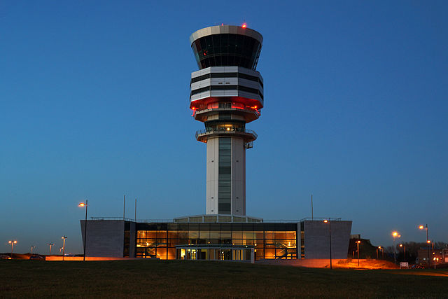 air traffic control tower at night