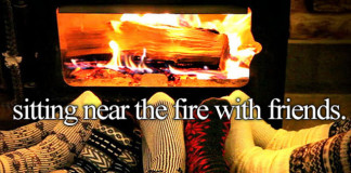 Sitting near the fire with friends