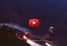 Rocket-assisted take off of modified C-130 where the propellers leave amazing vapor trails