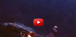 Rocket-assisted take off of modified C-130 where the propellers leave amazing vapor trails