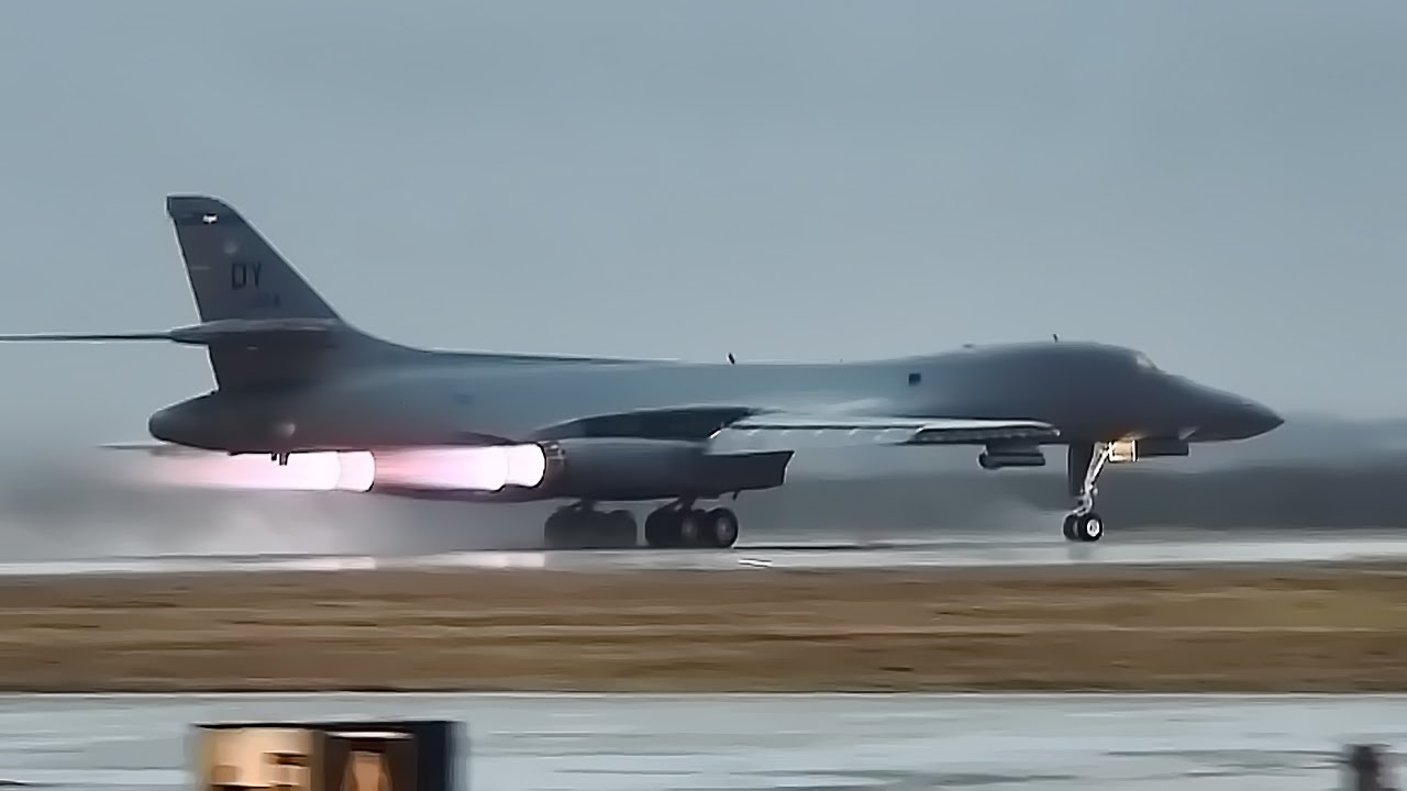 Six B-1 Lancer Bombers Takeoff With Afterburners - Aviation Humor