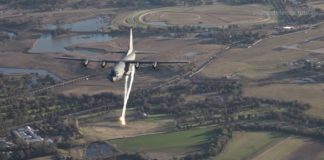 RAAF C-130J Dropping flares and onboard view