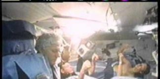 Crew members sleeping on the space shuttle