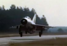 Polish MiG-21 landing on a highway
