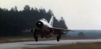 Polish MiG-21 landing on a highway