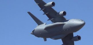 Air Force C-17 Threading a Canyon