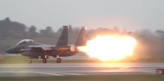 F-15E massive afterburner blowout on take off