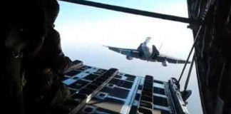F/A-18 Hornet Tries To Get Inside A C-130 Hercules