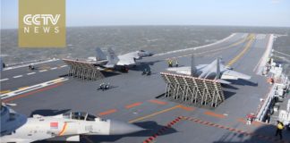 Chinese Navy aircraft carrier formation live ammunition drill