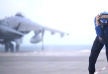 Marine AV-8B Harrier takes off in slow motion
