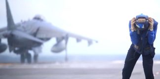 Marine AV-8B Harrier takes off in slow motion
