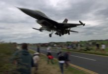 F-16 Pilot Ducks Under The Glide Slope, Low Over The Plane Spotters.