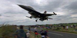 F-16 Pilot Ducks Under The Glide Slope, Low Over The Plane Spotters.