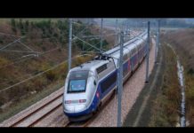 French train escorted by jet fighters