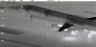 Boeing 757 landing as seen from a thermal imaging camera