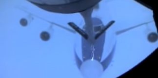 St. Elmo’s Fire During Aerial Refueling of USAF E-4 by KC-135 Aircraft USAF KC-135 aircraft is preparing to refuel a USAF E-4 aircraft. The weather that they were going through causes the differential static equalization between the two aircraft.