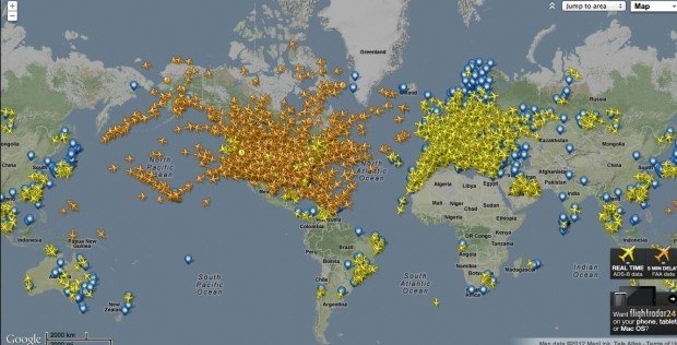 Карта самолетов находящихся в воздухе