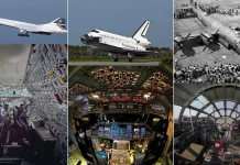 The Coolest Aircraft Cockpits A collage featuring iconic aircraft and their cool cockpits, including Concorde, Space Shuttle Endeavour, and Boeing B-29 Superfortress.