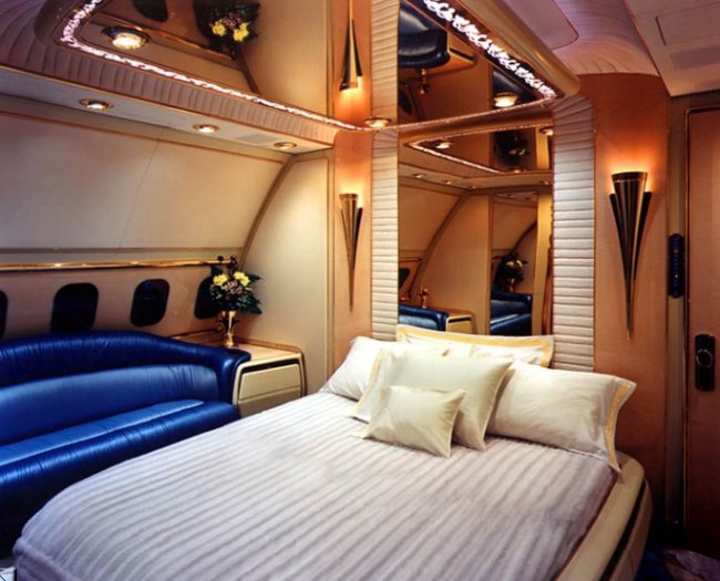 inside private jet bedroom