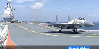 Chinese Shenyang J-15 Fighter Jets Training on Aircraft Carrier