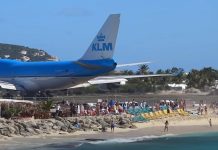KLM Boeing 747 Airplane Amazing Jet Blast at Maho Beach, St. Maarten KLM 747 Airplane Extreme Jet Blast at Maho Beach, St. Maarten