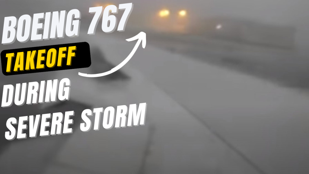 Boeing 767 takeoff during a severe storm