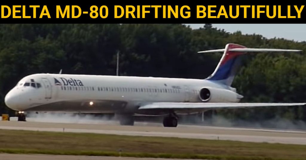 Delta Airlines McDonnell Douglas MD-80 Airplane Skidding Beautifully on Takeoff