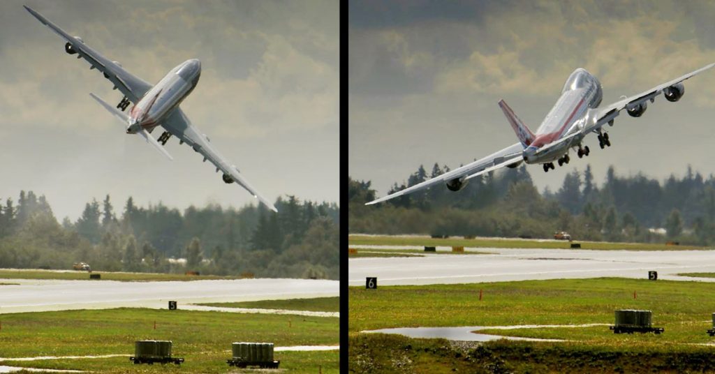 Boeing 747 Crazy Take Off And Wings Swing-Bye