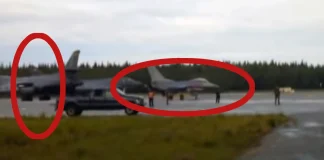 F-16 Tipped Over By the Engine Exhaust of a Taxying B-1B USAF F-16 Tipped Over By the Engine Exhaust of a Taxying B-1B AVGEEKS