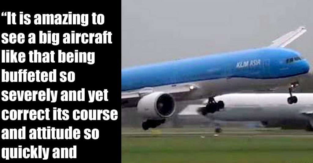 KLM pilot skillfully lands a Boeing 777 at Amsterdam’s Schiphol Airport during a violent storm