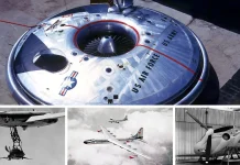 5 Crazy Aircraft Concepts That Never Flew (And Probably For Good Reason) A collage featuring several crazy aircraft concepts that never flew operationally, including the disc-shaped Avrocar, the XF-85 Goblin parasite fighter, the nuclear-powered NB-36H bomber, and the Vought XF5U "Flying Pancake" mockup.