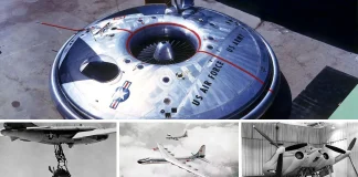 5 Crazy Aircraft Concepts That Never Flew (And Probably For Good Reason) A collage featuring several crazy aircraft concepts that never flew operationally, including the disc-shaped Avrocar, the XF-85 Goblin parasite fighter, the nuclear-powered NB-36H bomber, and the Vought XF5U "Flying Pancake" mockup.