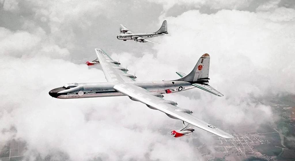 A Convair NB-36H experimental bomber, a crazy aircraft concept with a visible reactor symbol on its tail, representing a nuclear-powered aircraft that never achieved operational flight due to its impracticality and dangers.
