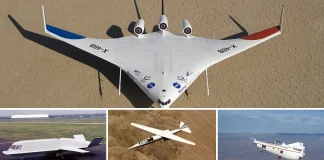 Top 5 Aircraft That Look Like They Belong in Sci-Fi Movies A collage showcasing four experimental aircraft with futuristic designs: the Boeing X-48 blended wing body (top), the Northrop Tacit Blue stealth demonstrator (bottom left), the NASA AD-1 oblique wing (bottom middle), and the NASA M2-F1 lifting body (bottom right), highlighting their sci-fi appearance.